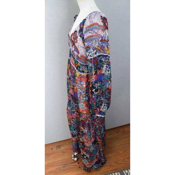 Maeve Anthropologie Dress Womens 4 Annabella Floral Boho Maxi Long Sleeve Sheer - Picture 3 of 7